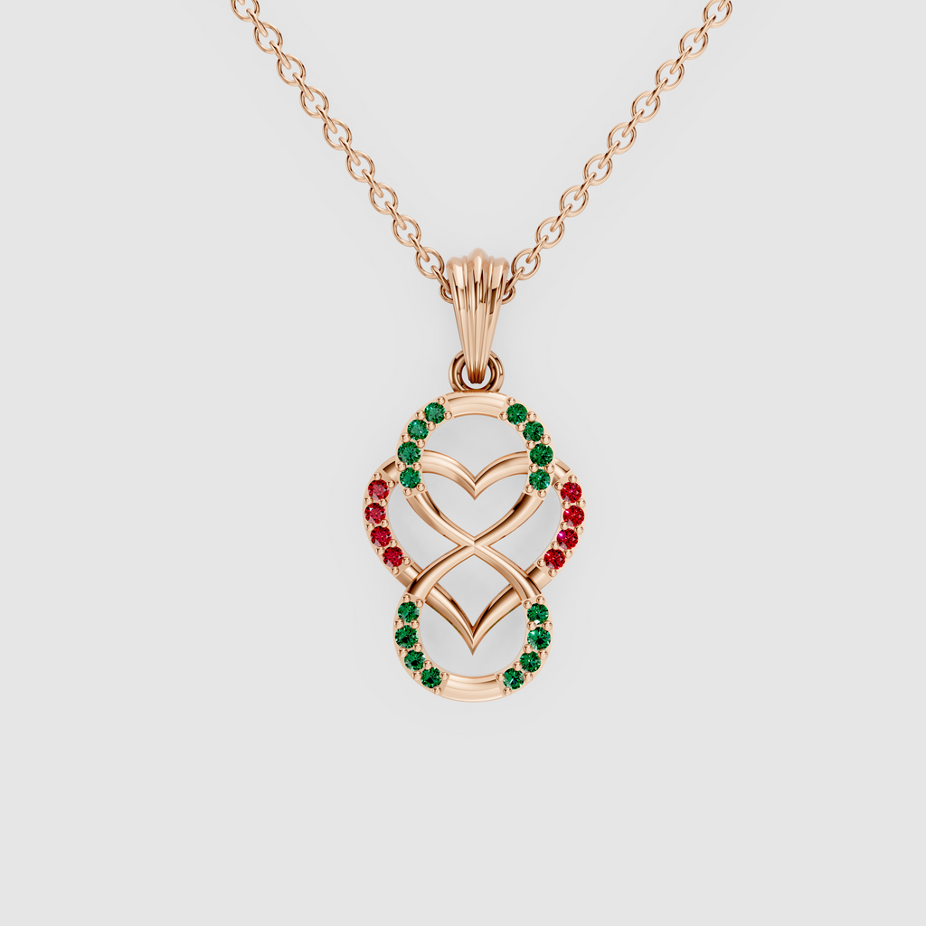 Lily – Emerald & Ruby Figure-Eight Openwork Heart Pendant in 18KT Gold