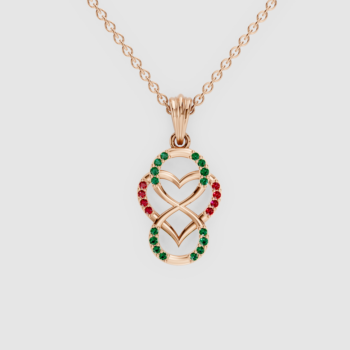 Lily – Emerald & Ruby Figure-Eight Openwork Heart Pendant in 18KT Gold