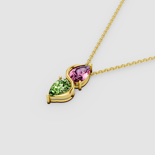 Sienna – Pear Pink Tourmaline & Peridot Swirl Pendant in 18KT Gold
