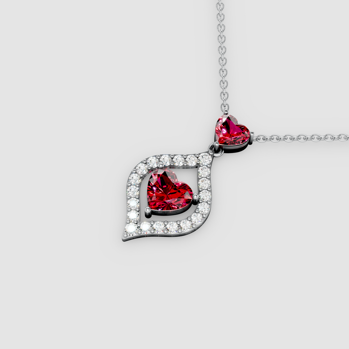 Charlotte – Heart-Cut Crimson Ruby Solitaire Pendant with Moissanite Frame in 18KT Gold