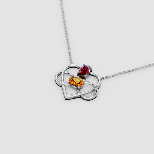 Eternal Embrace – 18K Gold Interlocking Infinity Heart Garnet & Citrine Pendant