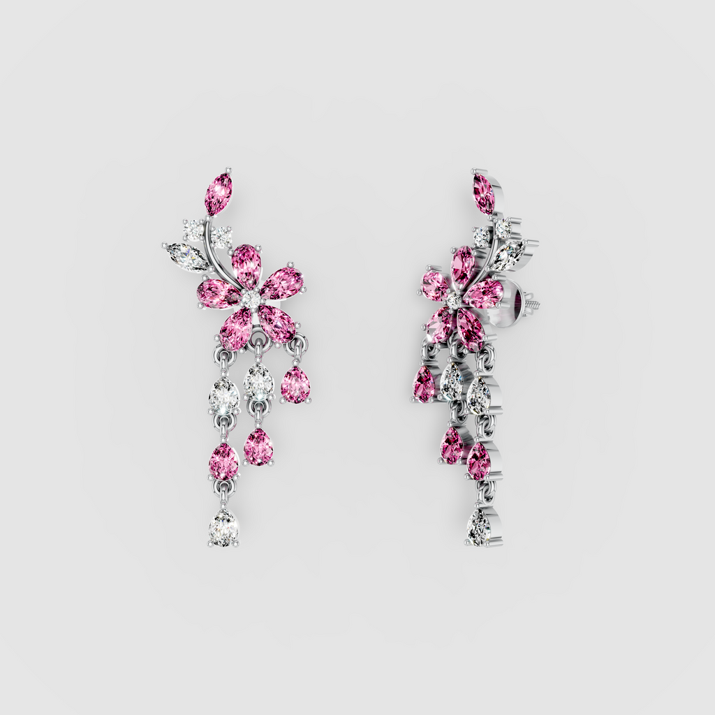Kathleen - 18K Gold Pink Sapphire & Moissanite Statement Earrings" (Stylish & Direct)