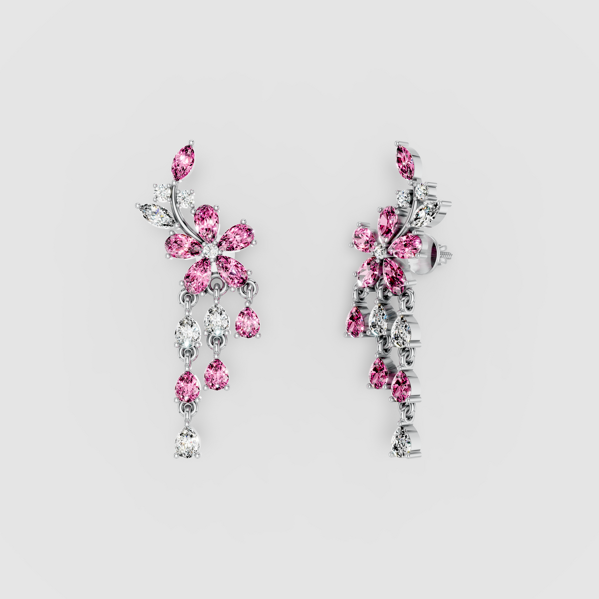 Kathleen - 18K Gold Pink Sapphire & Moissanite Statement Earrings" (Stylish & Direct)
