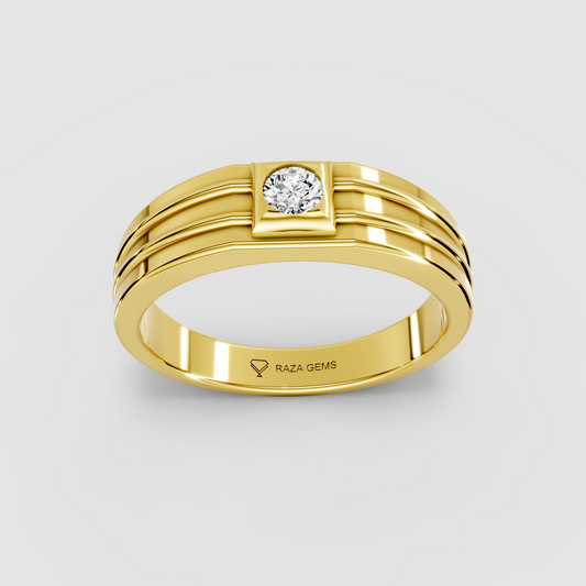 Esme – Flush-Set Round Moissanite Grooved Men's Ring in 18KT Gold