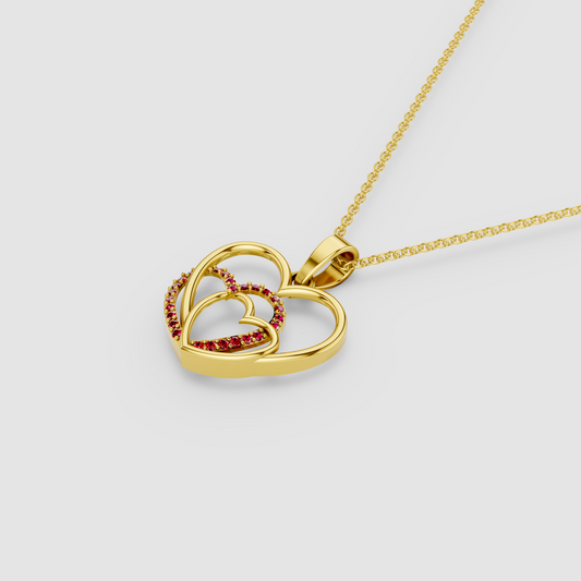 Eternal Bond – Crimson Ruby Pavé Multi-Heart Statement Pendant in 18KT Gold