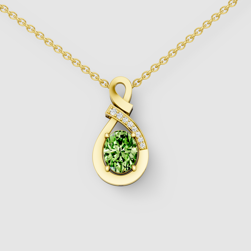 Jessica - Solid 18K Gold Peridot Infinity Twist Pendant with Sparkling Moissanite"