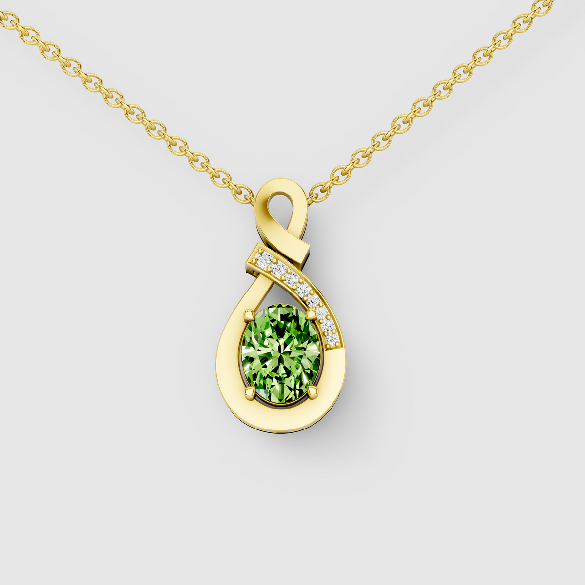 Jessica - Solid 18K Gold Peridot Infinity Twist Pendant with Sparkling Moissanite"