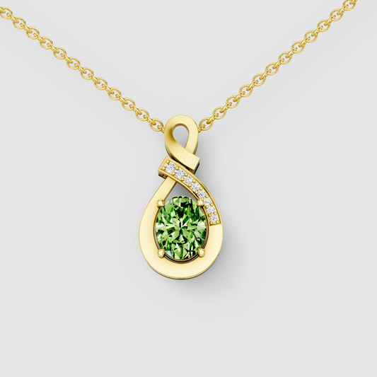 Jessica - Solid 18K Gold Peridot Infinity Twist Pendant with Sparkling Moissanite"