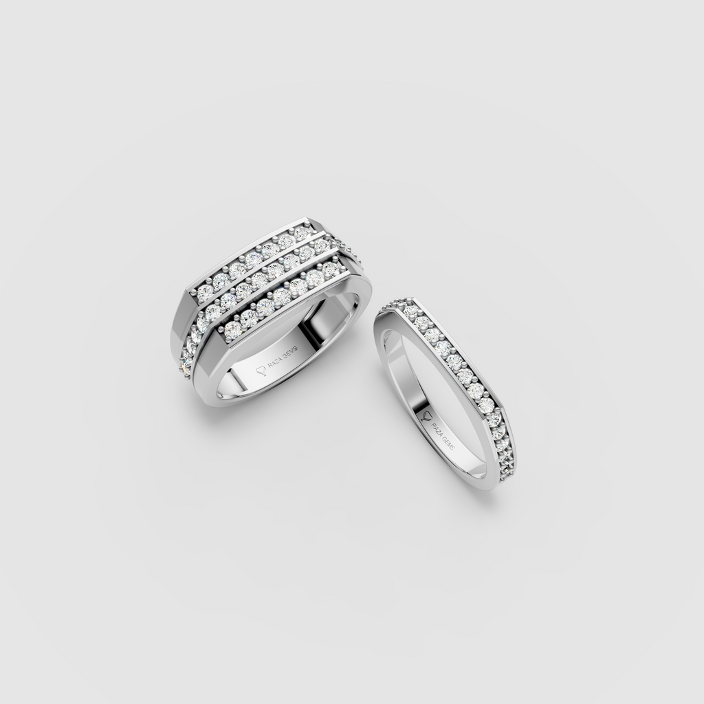 Mila – 18K Solid Gold Moissanite Triple & Single Row Channel Couple Bands