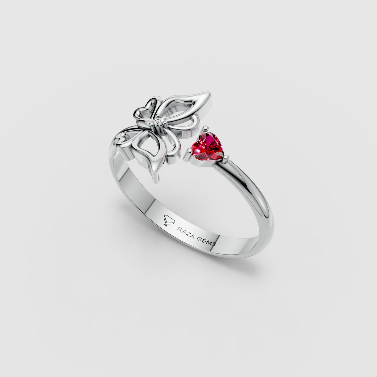 Hazel – 18K Gold Heart Ruby & Moissanite Butterfly Bypass Ring