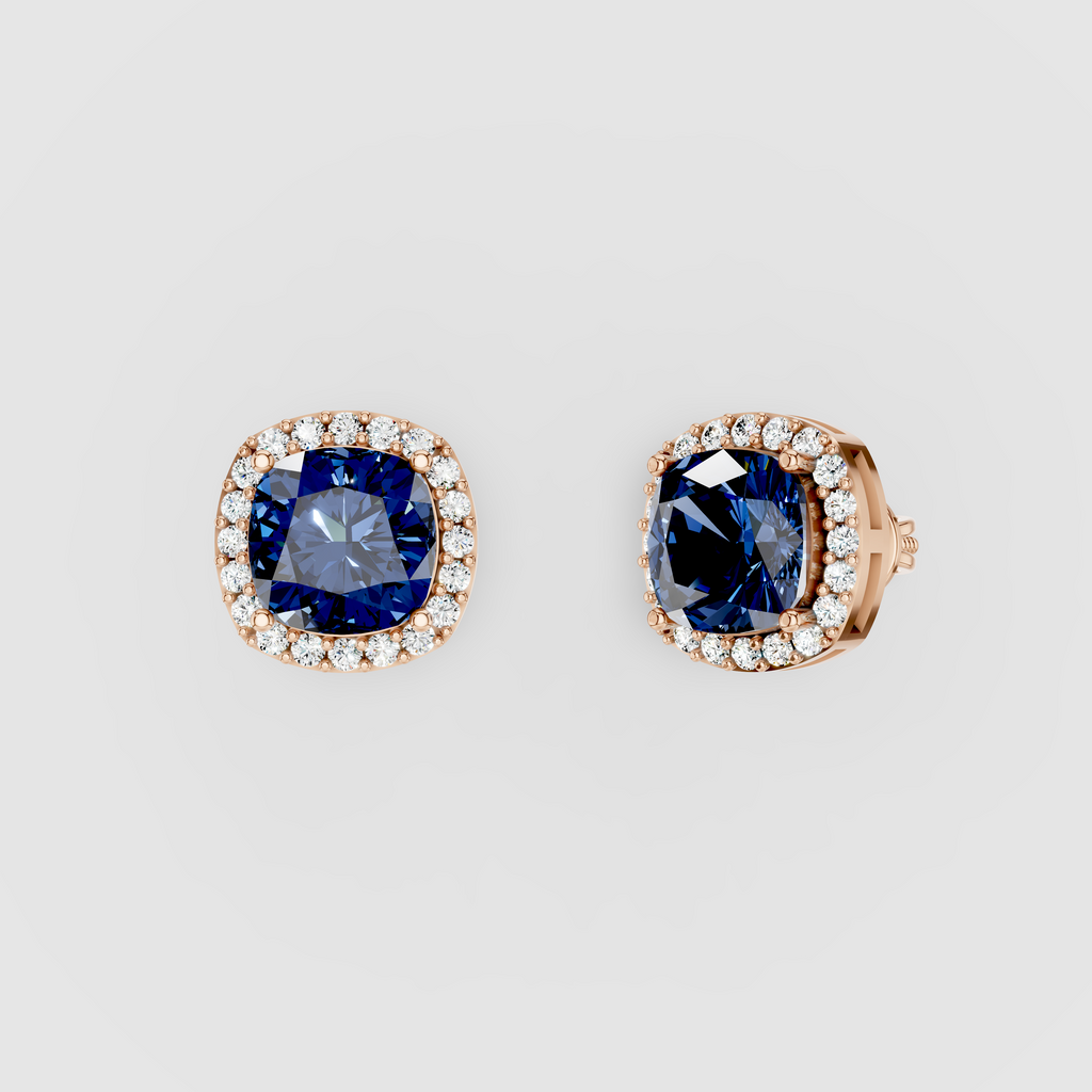 Michelle - 18K Gold Cushion-Cut Sapphire & Moissanite Stud Earrings"