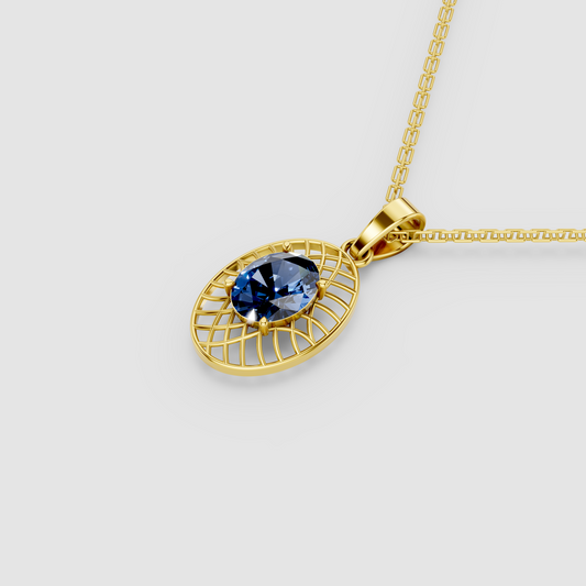 Celestia – Oval-Cut Blue Sapphire Solitaire Openwork Pendant in 18KT Gold