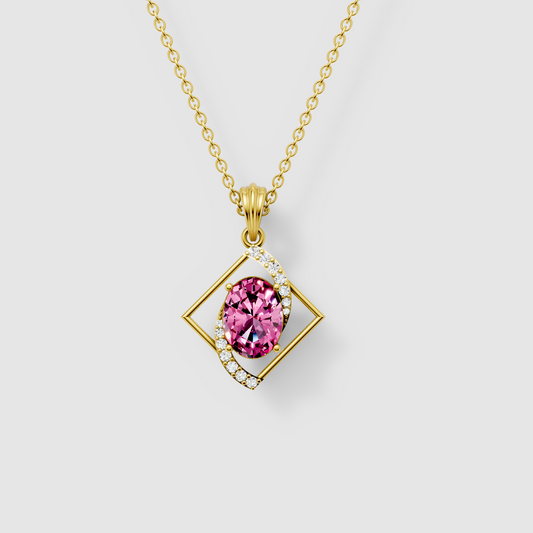 Barbara - 18K Gold Oval Pink Spinel & Moissanite Diamond-Frame Pendant (Pendant Only)"