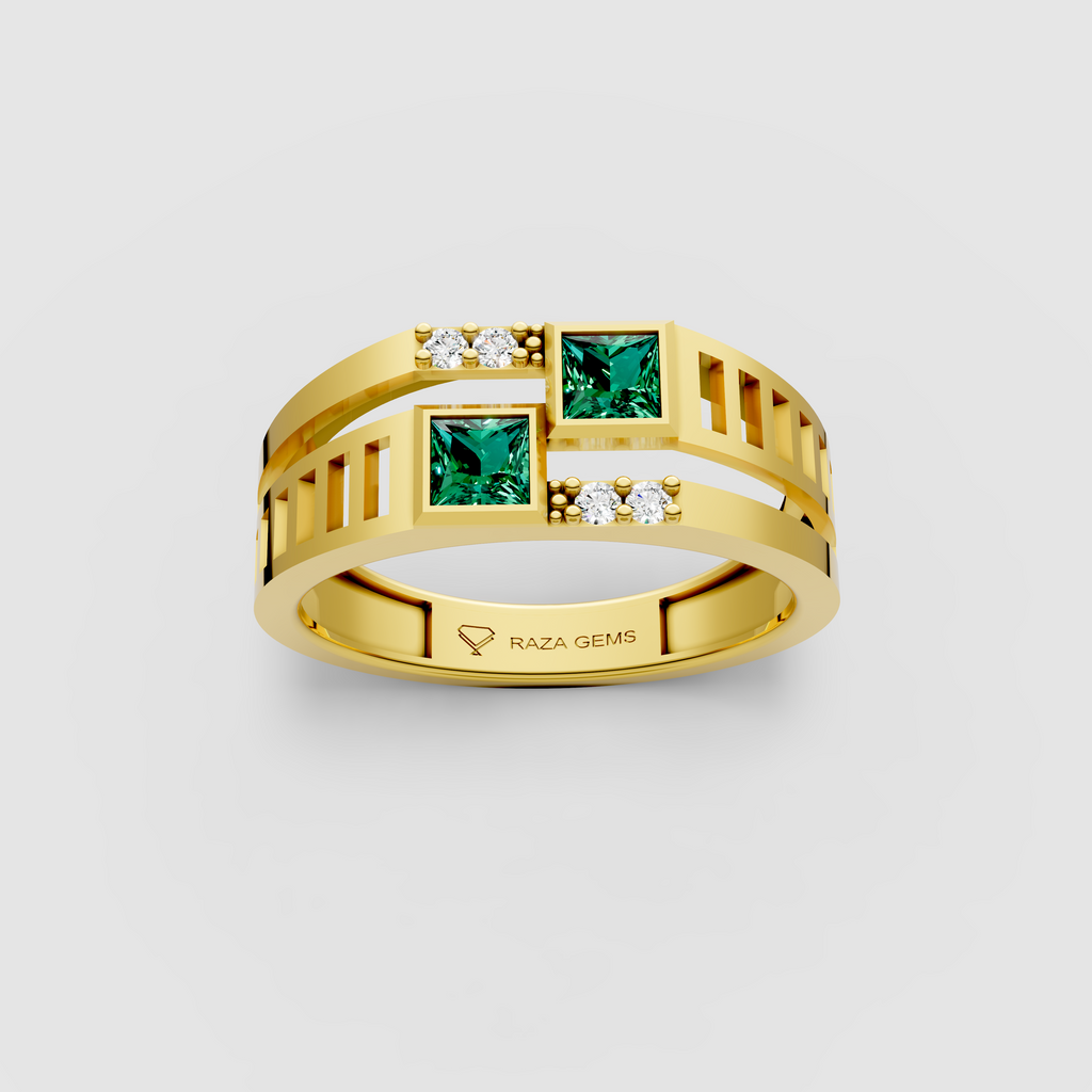 Nancy – 18K Solid Gold Princess Emerald & Moissanite Architectural Ring
