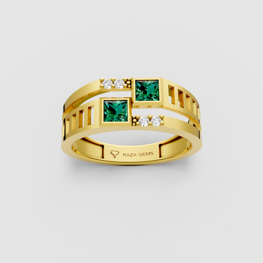 Nancy – 18K Solid Gold Princess Emerald & Moissanite Architectural Ring