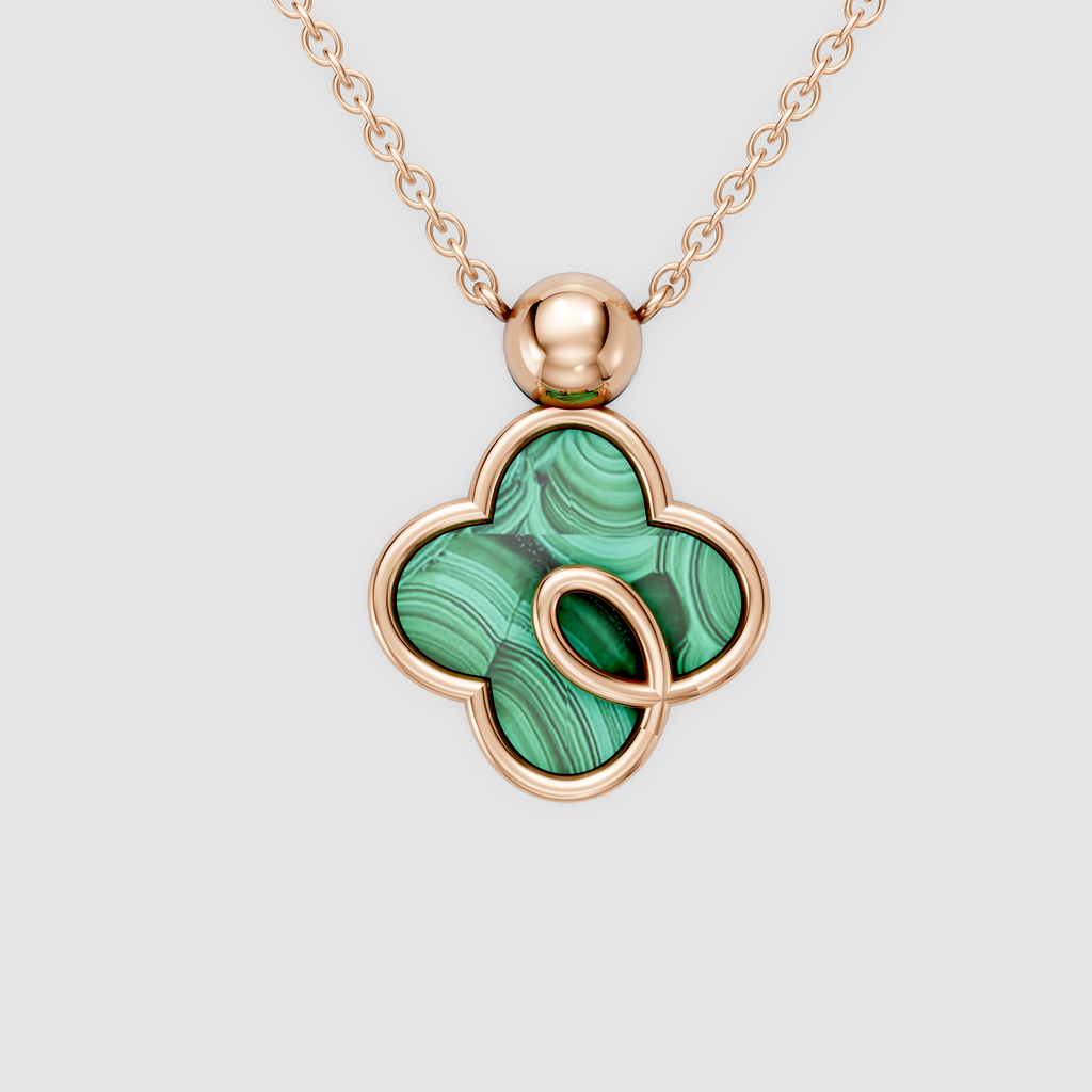 Grace – Natural Malachite Clover Pendant with Gold Loop Accent in 18KT Gold