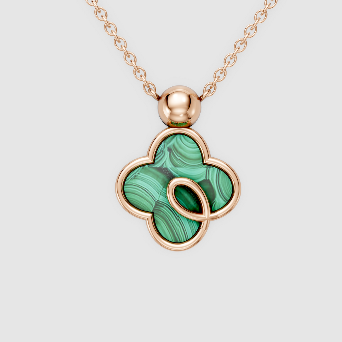 Grace – Natural Malachite Clover Pendant with Gold Loop Accent in 18KT Gold
