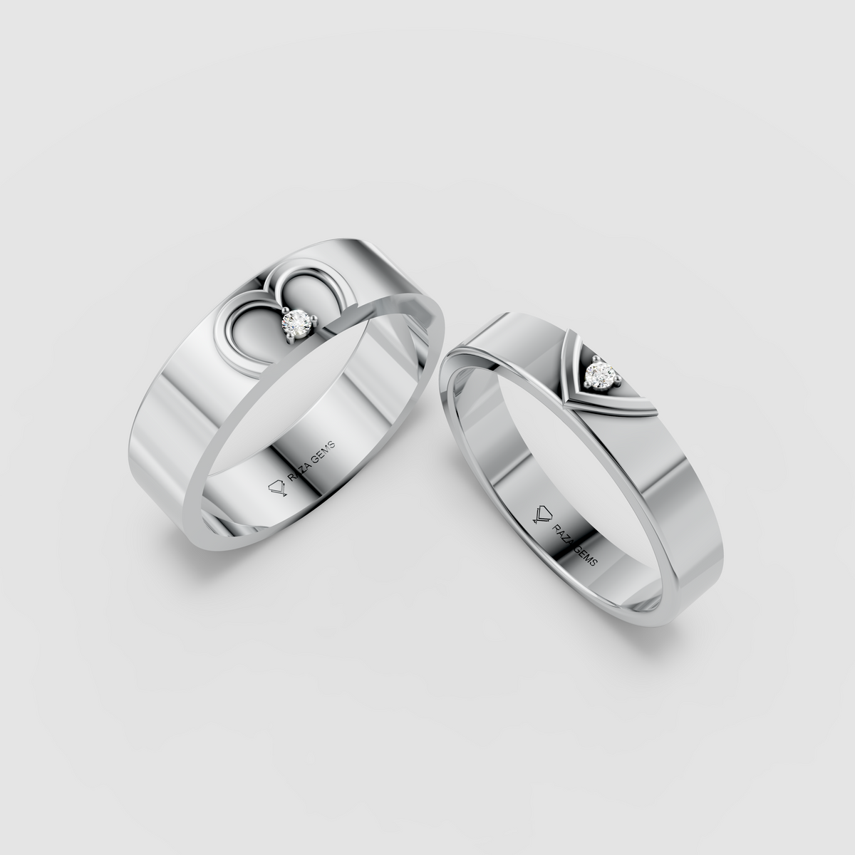 Phoebe – Romantic Moissanite Heart Motif Couple Rings in 18KT Gold
