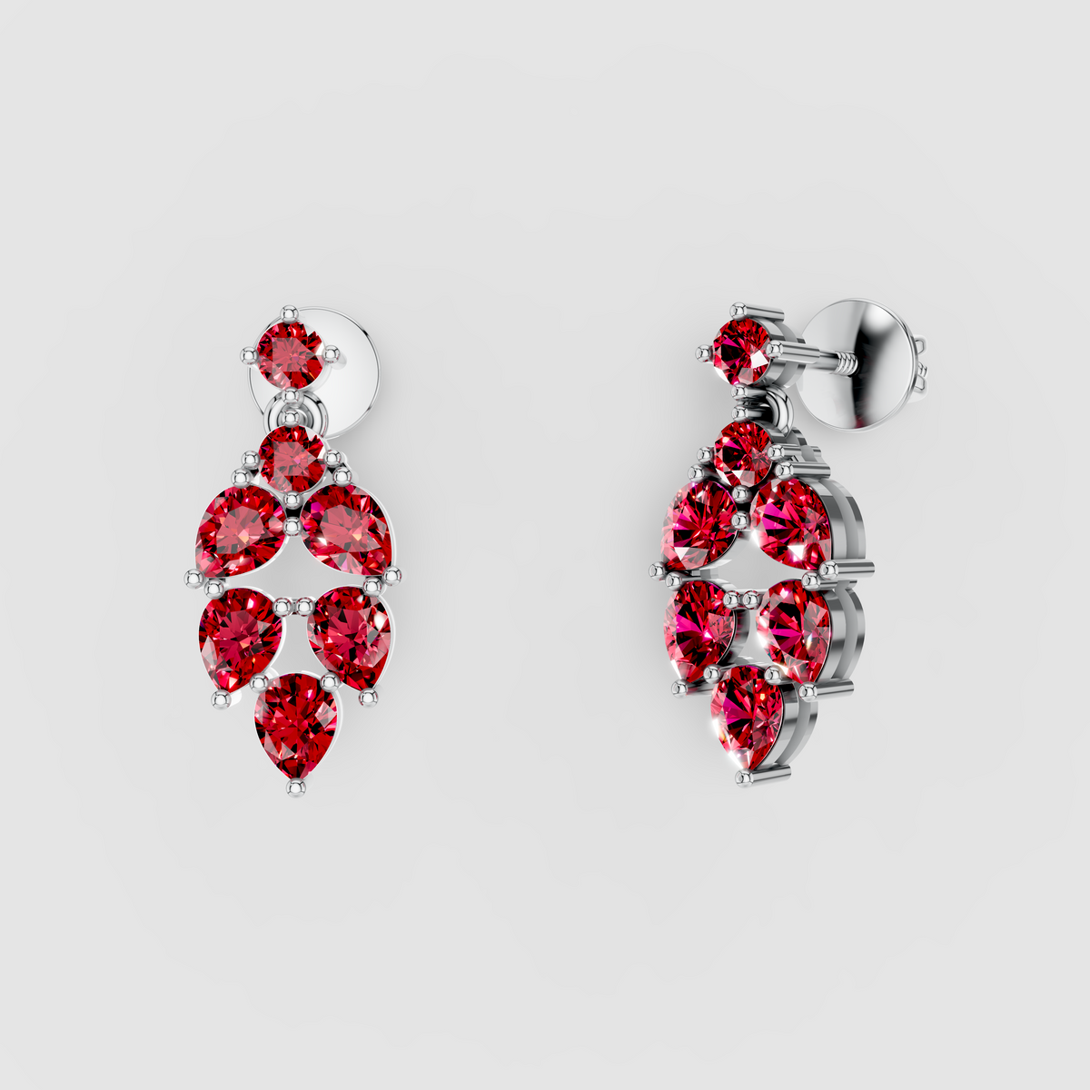 Nicole - Solid 18K Gold Pear & Round Ruby Cluster Dangle Earrings"