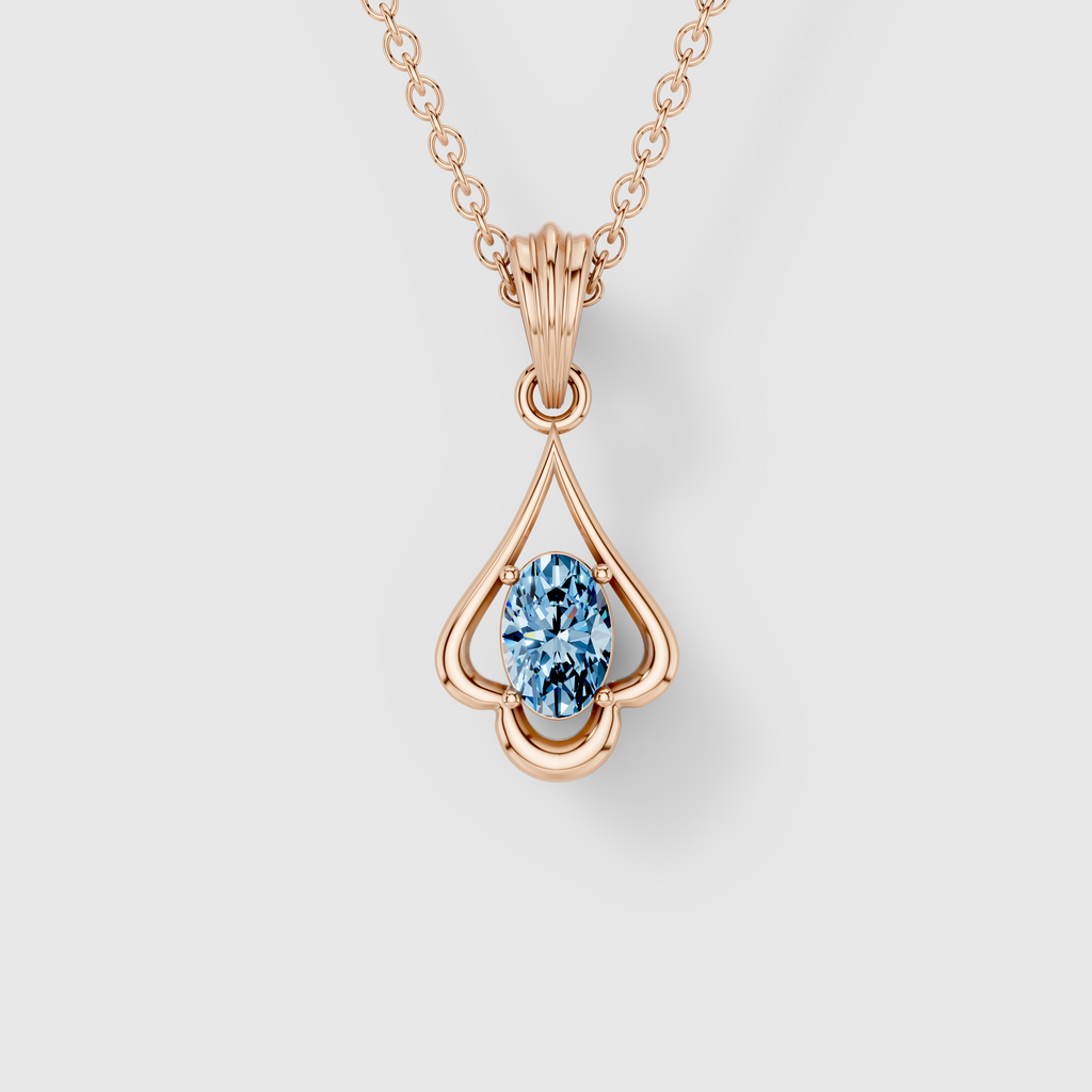 Shirley - Solid 18K Gold Oval Aquamarine Sculptural Drop Pendant"