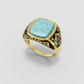 Aria – Cushion Turquoise Ring with Vintage Black Enamel in 18KT Gold