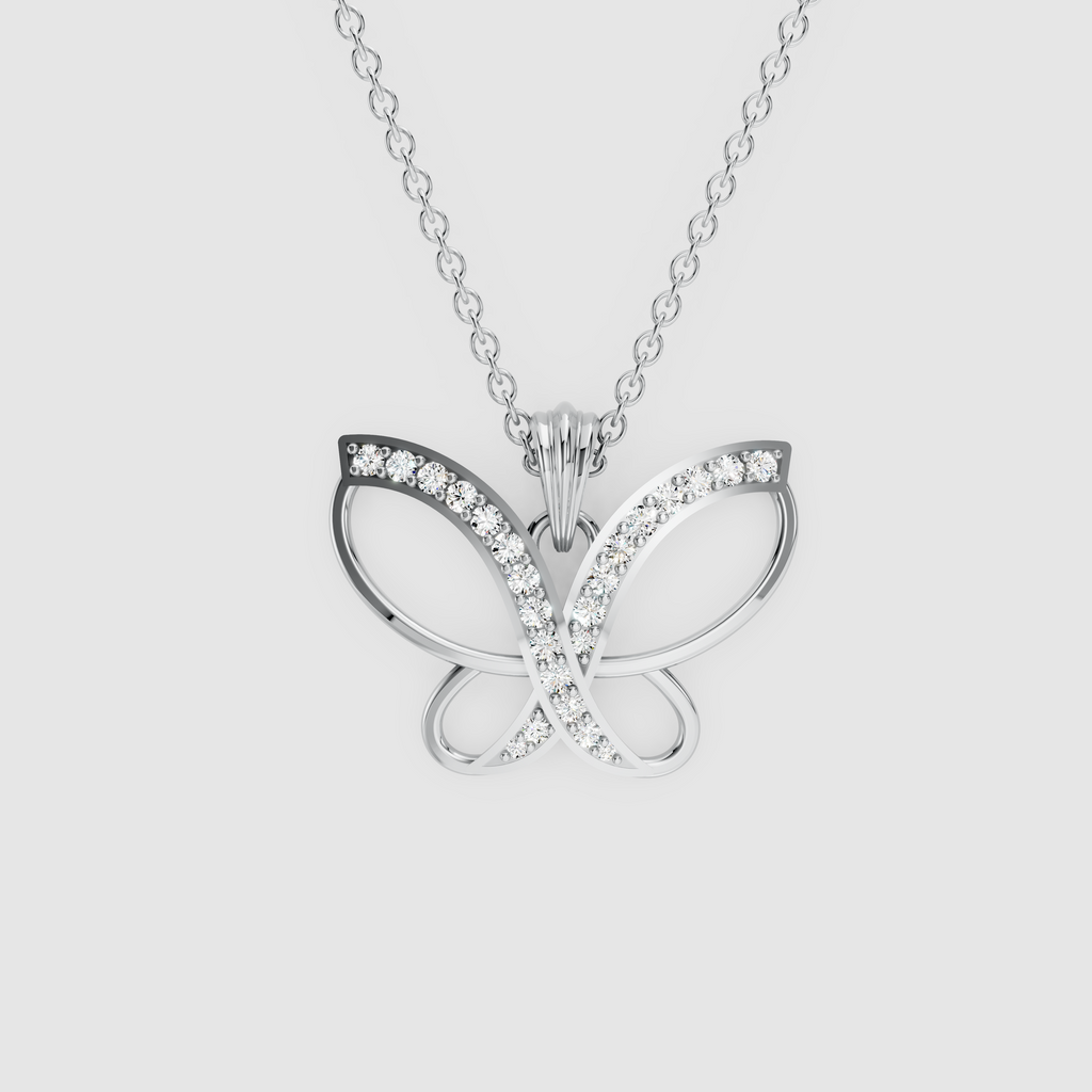 Freya – Openwork Butterfly Pendant with Pave Moissanite Ribbon in 18KT Gold