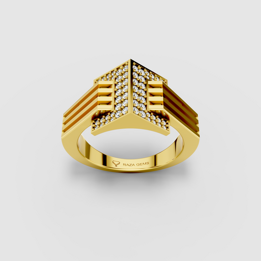 Abigail - 18K Gold Geometric Peak Moissanite Signet Ring