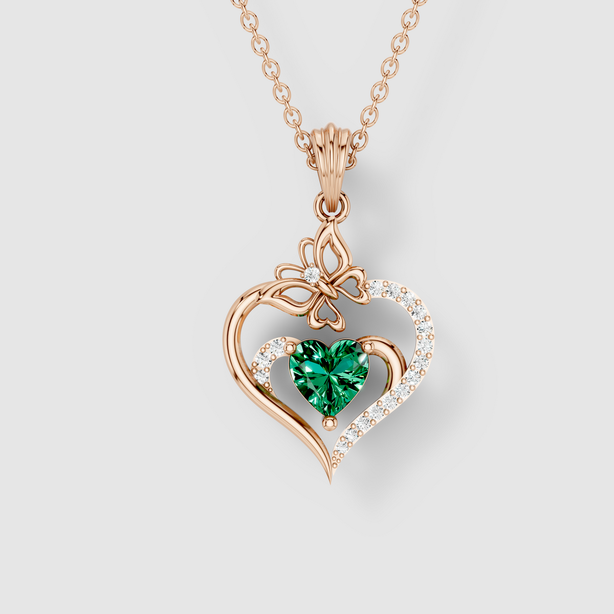 Olivia - 18K Gold Heart Emerald & Butterfly Moissanite Pendant (Pendant Only)"