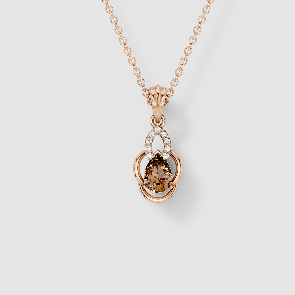 Brenda - 18K Gold Pear Smoky Topaz & Moissanite Halo Drop Pendant (Pendant Only)"