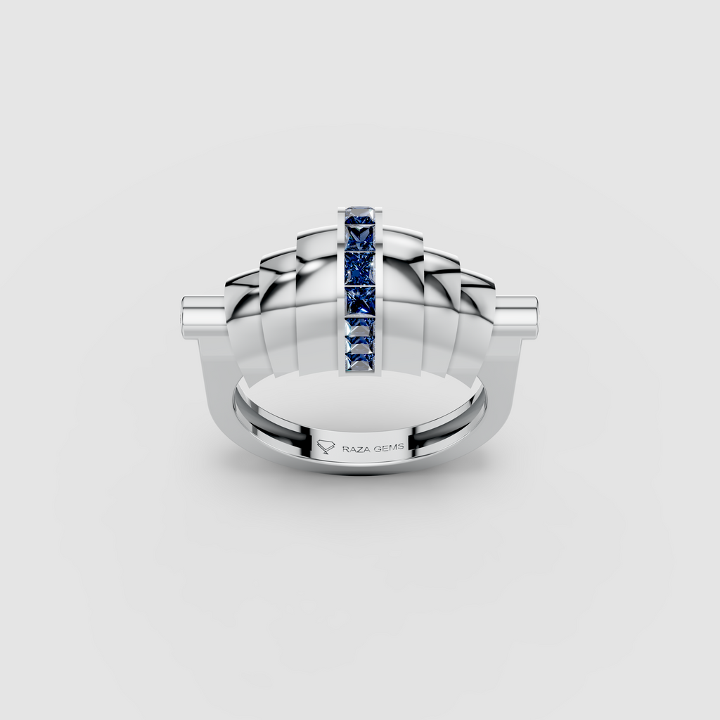 Catherine - Solid 18K Gold Fluted Band with Blue Sapphire Channel"