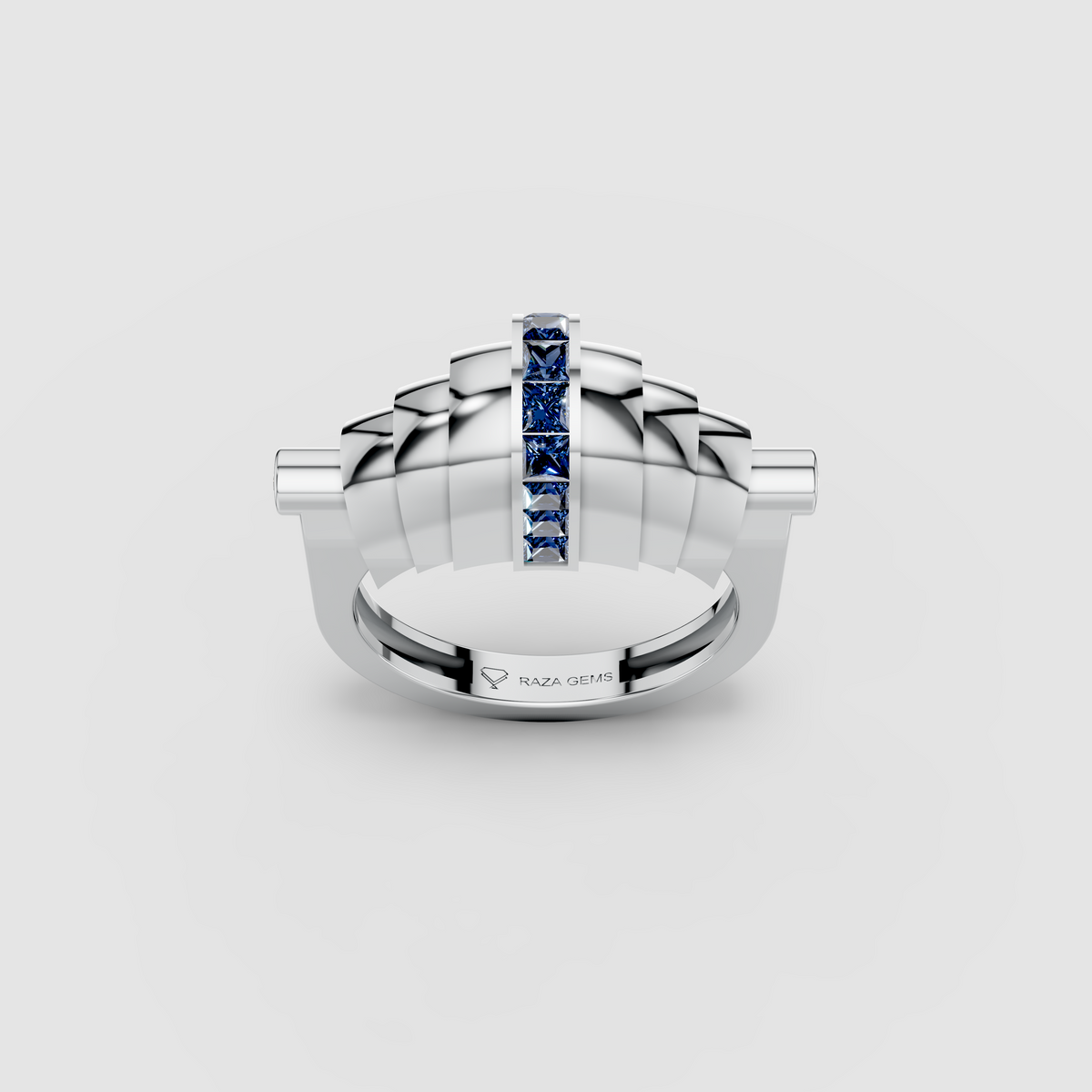 Catherine - Solid 18K Gold Fluted Band with Blue Sapphire Channel"