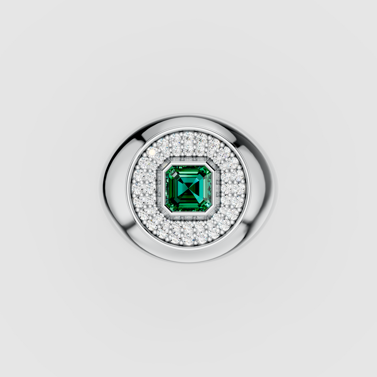 Sophia - 18K Gold Emerald & Circular Moissanite Halo Dome Rin