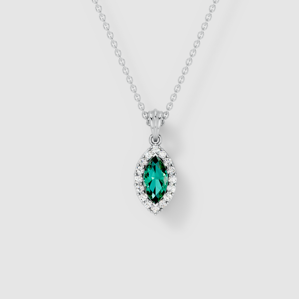 Ashley - 18K Gold Marquise Emerald & Moissanite Halo Pendant (Pendant Only)"