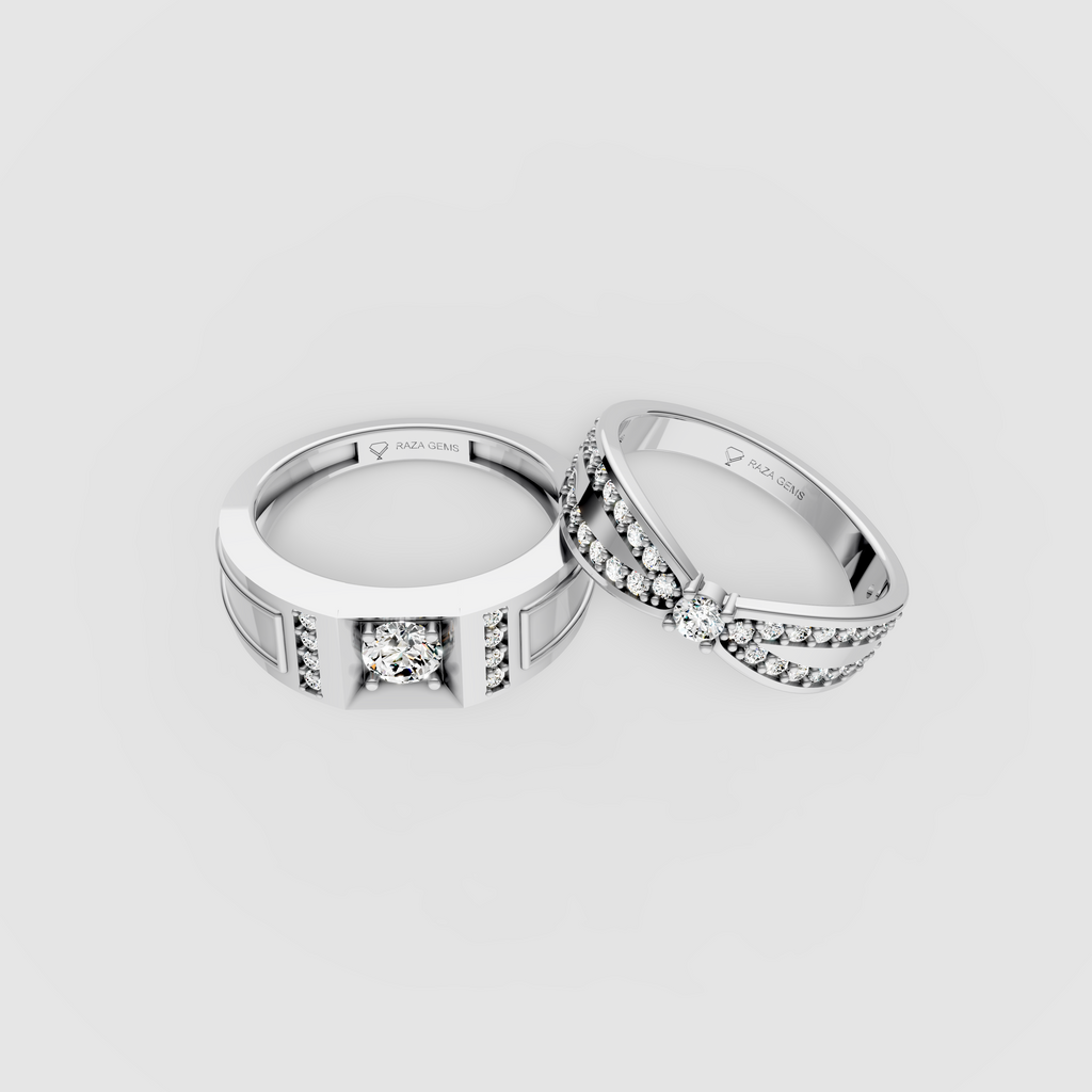 Harriet – 18K Solid Gold Moissanite Bow Crossover & Modern Signet Couple Ring Set