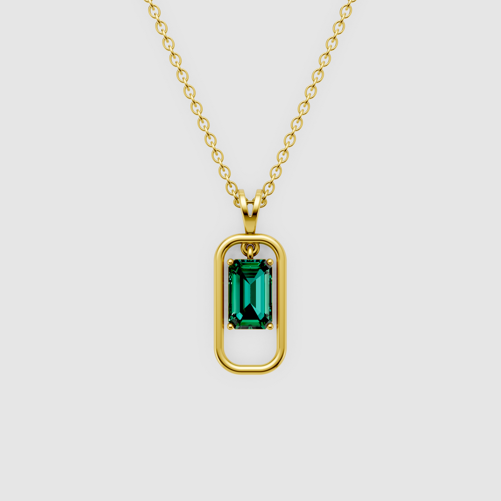Clara – Emerald Cut Solitaire Geometric Pendant in 18KT Gold
