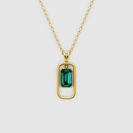 Clara – Emerald Cut Solitaire Geometric Pendant in 18KT Gold