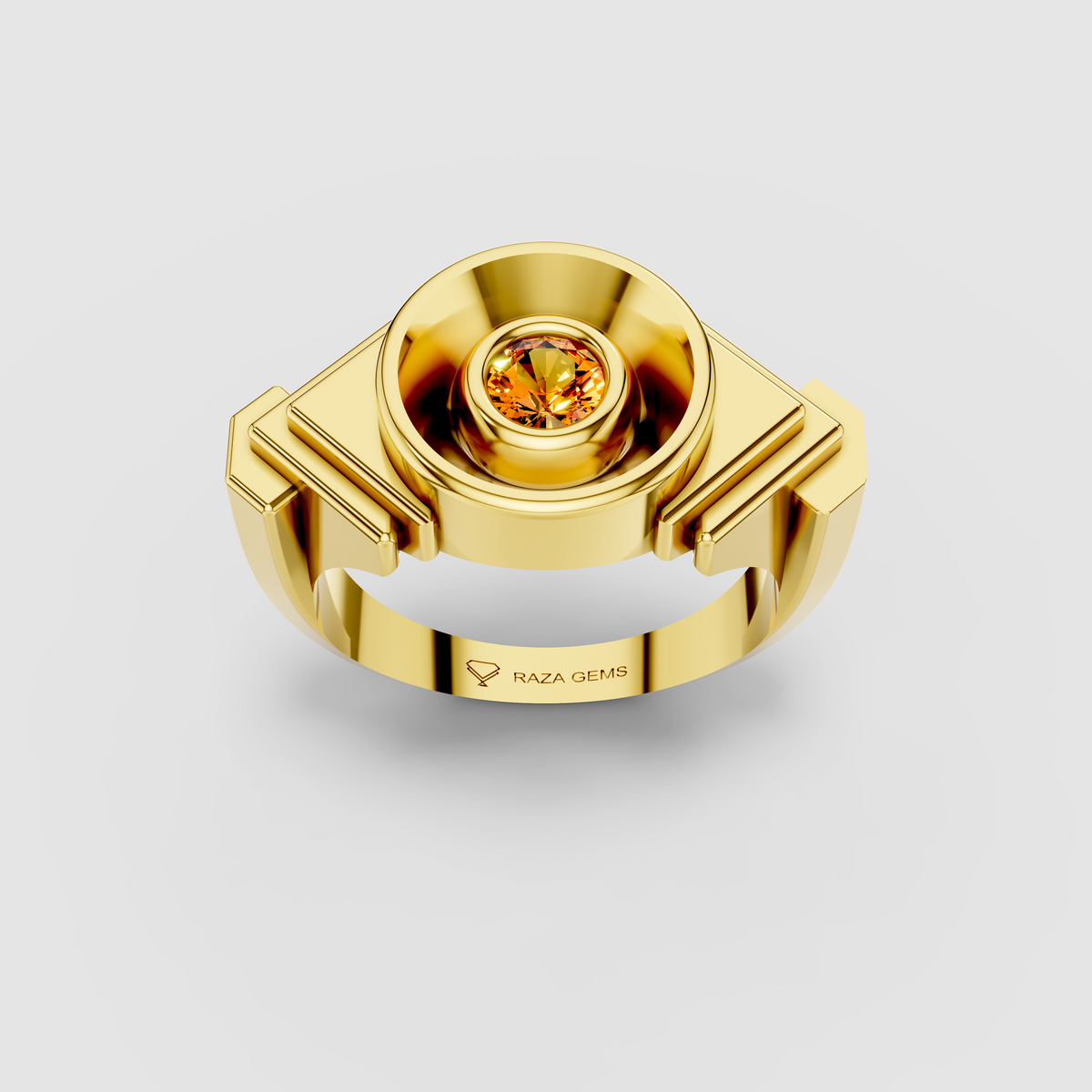 Celeste - 18K Gold Bezel Yellow Spinel Concave Signet Ring