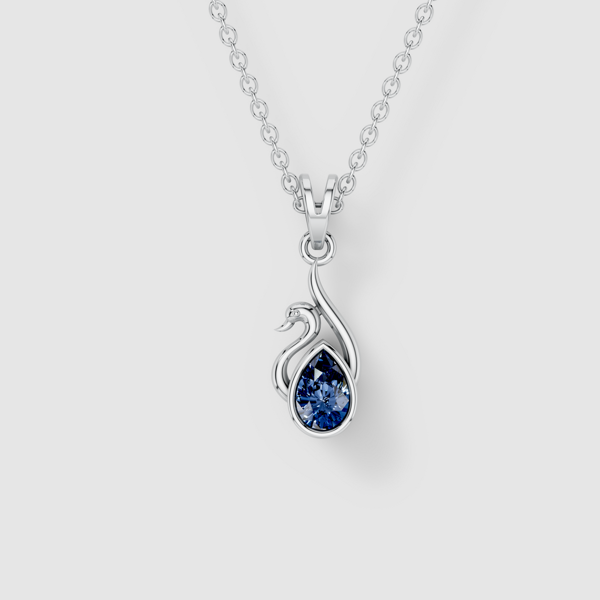 Amanda - Solid 18K Gold Blue Sapphire Swan Silhouette Pendant"