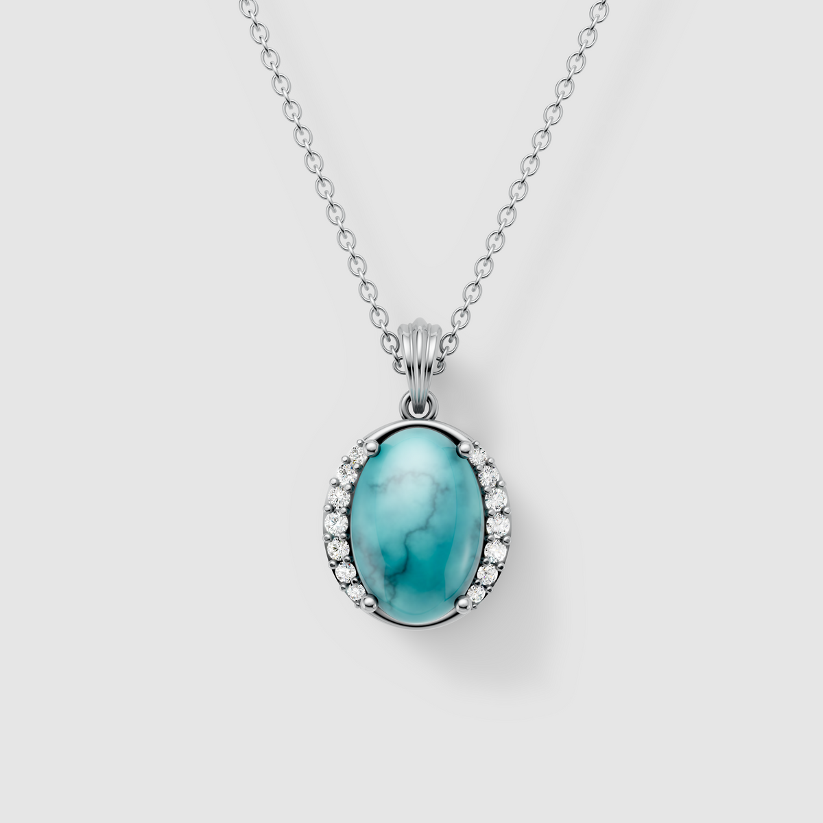 Mary - 18K Gold Oval Turquoise (Firoza) Pendant with Moissanite Accents"