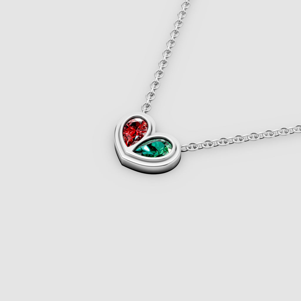 Amora – Pear Emerald & Ruby Bezel-Set Heart Pendant in 18KT Gold