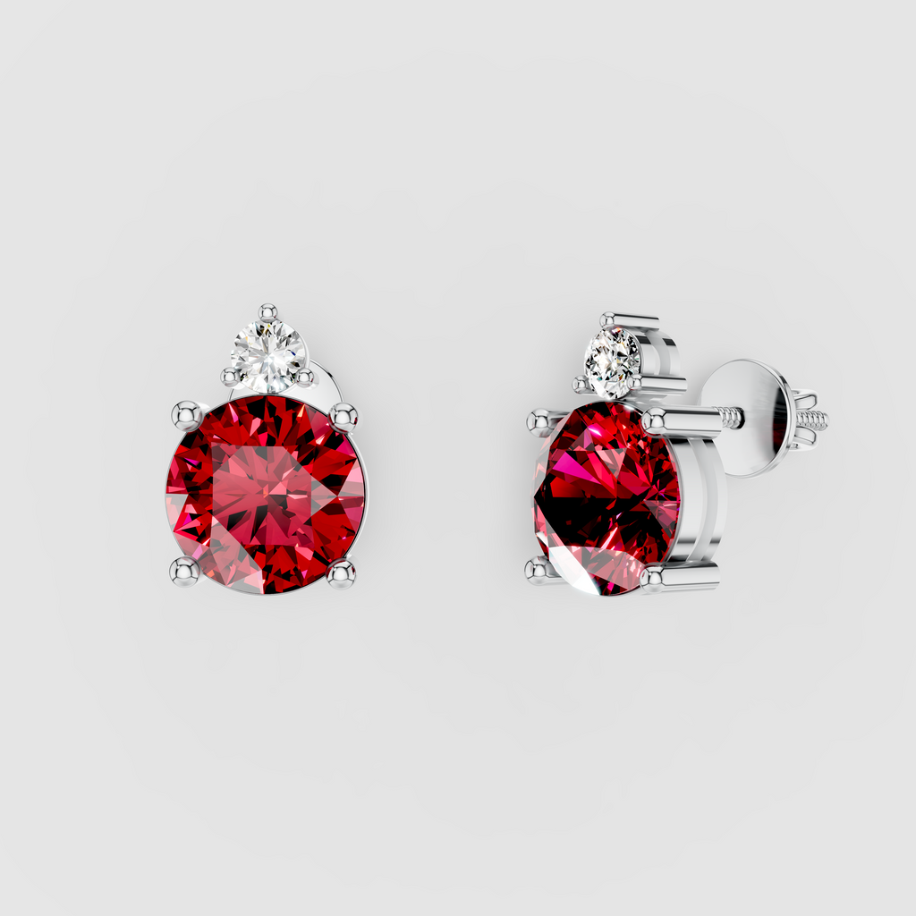 Karen - Solid 18K Gold Red Spinel & Solitaire Moissanite Stud Earrings"