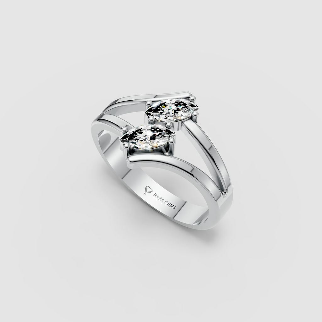 Elodie – 18K Gold Twin Marquise Cut Moissanite Split-Band Ring