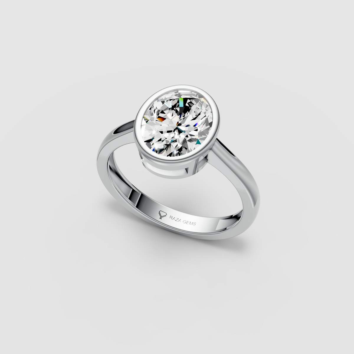 Modern Horizon – Oval Moissanite Bezel-Set Engagement Ring in 18KT Gold