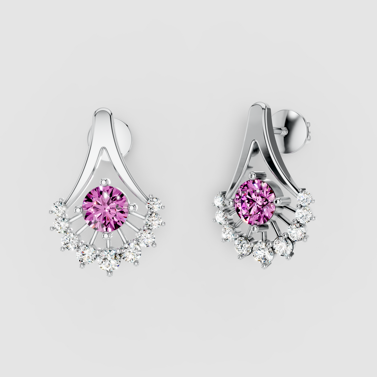 Olivia - 18K Gold Round Pink Spinel & Moissanite Halo Earrings"