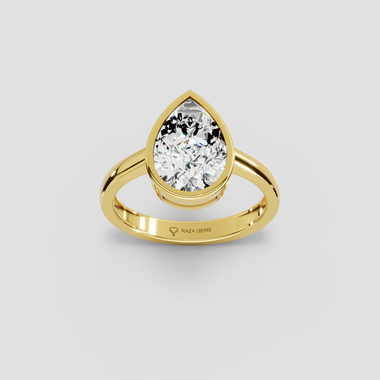 Aura – 18K Gold Pear-Cut Moissanite Bezel Solitaire Ring