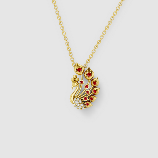Carol - 18K Gold Peacock Feather Ruby & Moissanite Pendant (Pendant Only)"