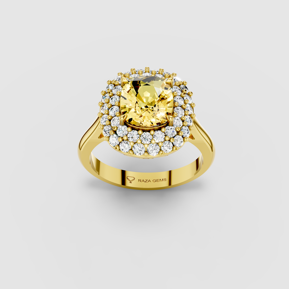 Rosalie - 18K Gold Oval Yellow Sapphire Double Halo Moissanite Ring