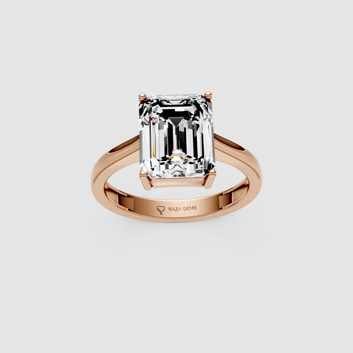 Monolith – Classic Emerald-Cut Moissanite Engagement Ring in 18KT Gold