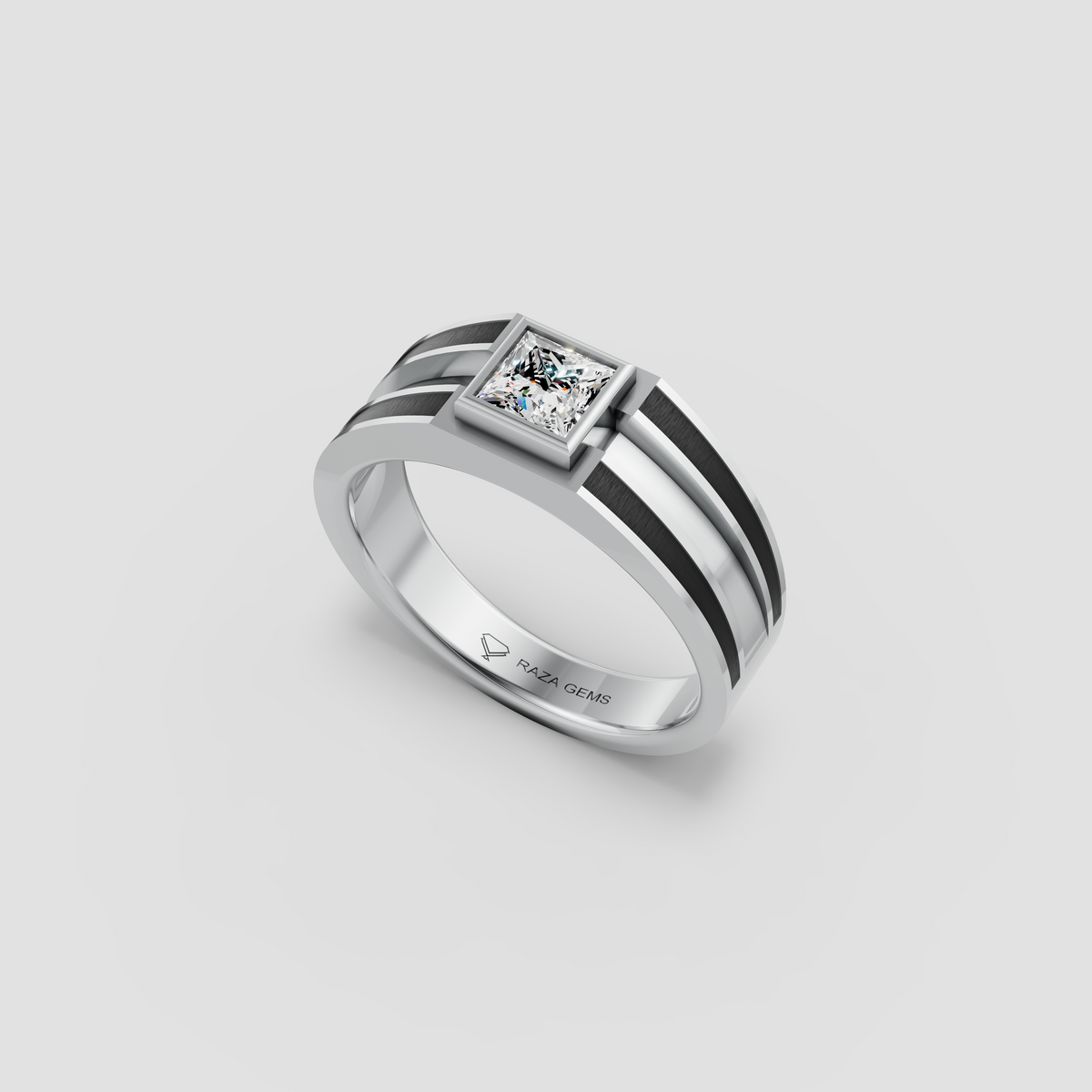 Erin  – 18K Gold Bezel-Set Princess Cut Moissanite Architectural Enamel Ring