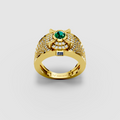 Camille - Solid 18K Gold Round Emerald, Moissanite Pavé & Blue Sapphire Ring